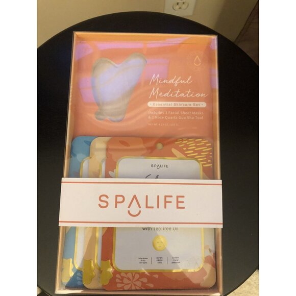 Face Mask SpaLife Mindful Meditation Essential Skincare Set + Rose Quartz Tool - Picture 1 of 2